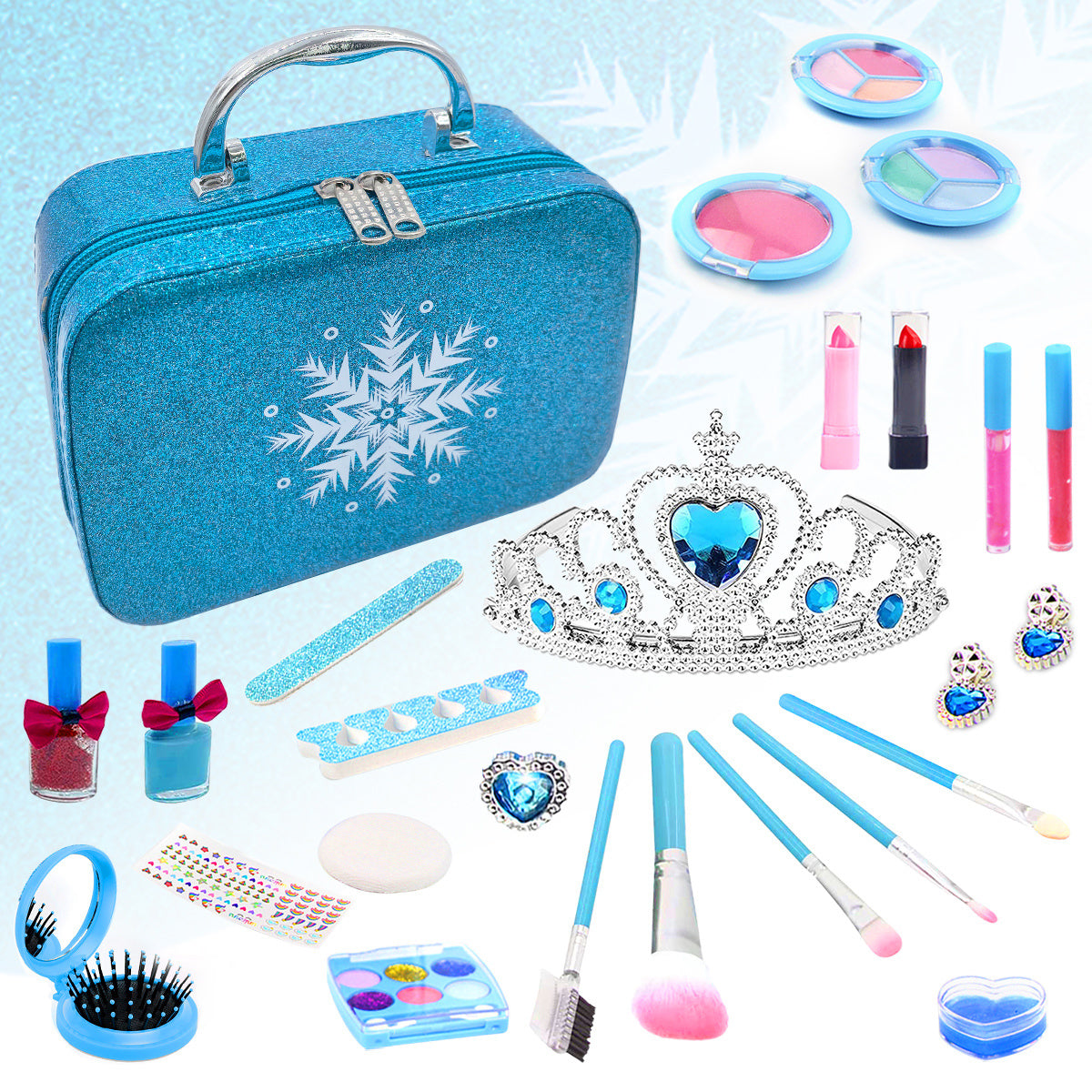 Kids Makeup Kit for Girls, 25 Pcs Washable Makeup Kit, Frozen Makeup Toy Christmas Birthday Gift for 4 5 6 7 8 Years Old Little Girls