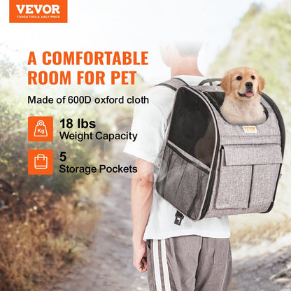 VEVOR Rolling Pet Carrier with Wheels & Telescopic Handle – Cat/Dog Carrier for Pets Under 18 lbs, Includes Folding Bowl, Grey