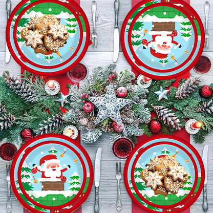 30Pcs Christmas Party Tableware Set - Elk Claus Paper Plates & Cups