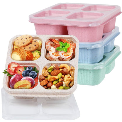 4 Compartment Snack Containers - Wheat Straw Meal Prep Box