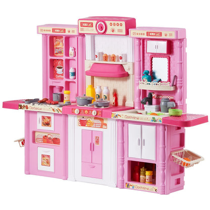 VEVOR Kitchen Playset Kids Pretend Cooking Play Toy 74 Piece Accessories Pink