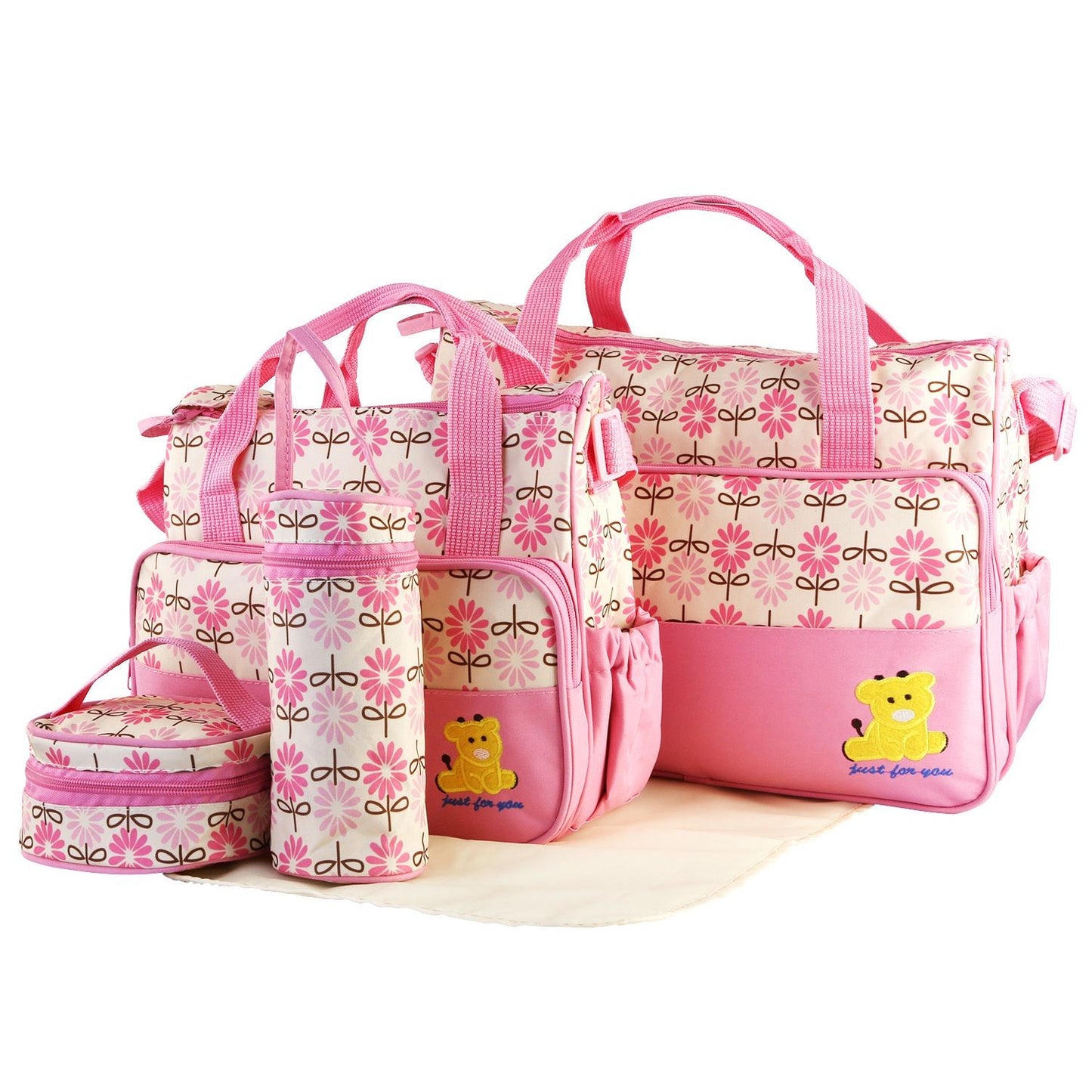 5PCS Baby Diaper Bag Set with Changing Pad & Insulated Pockets