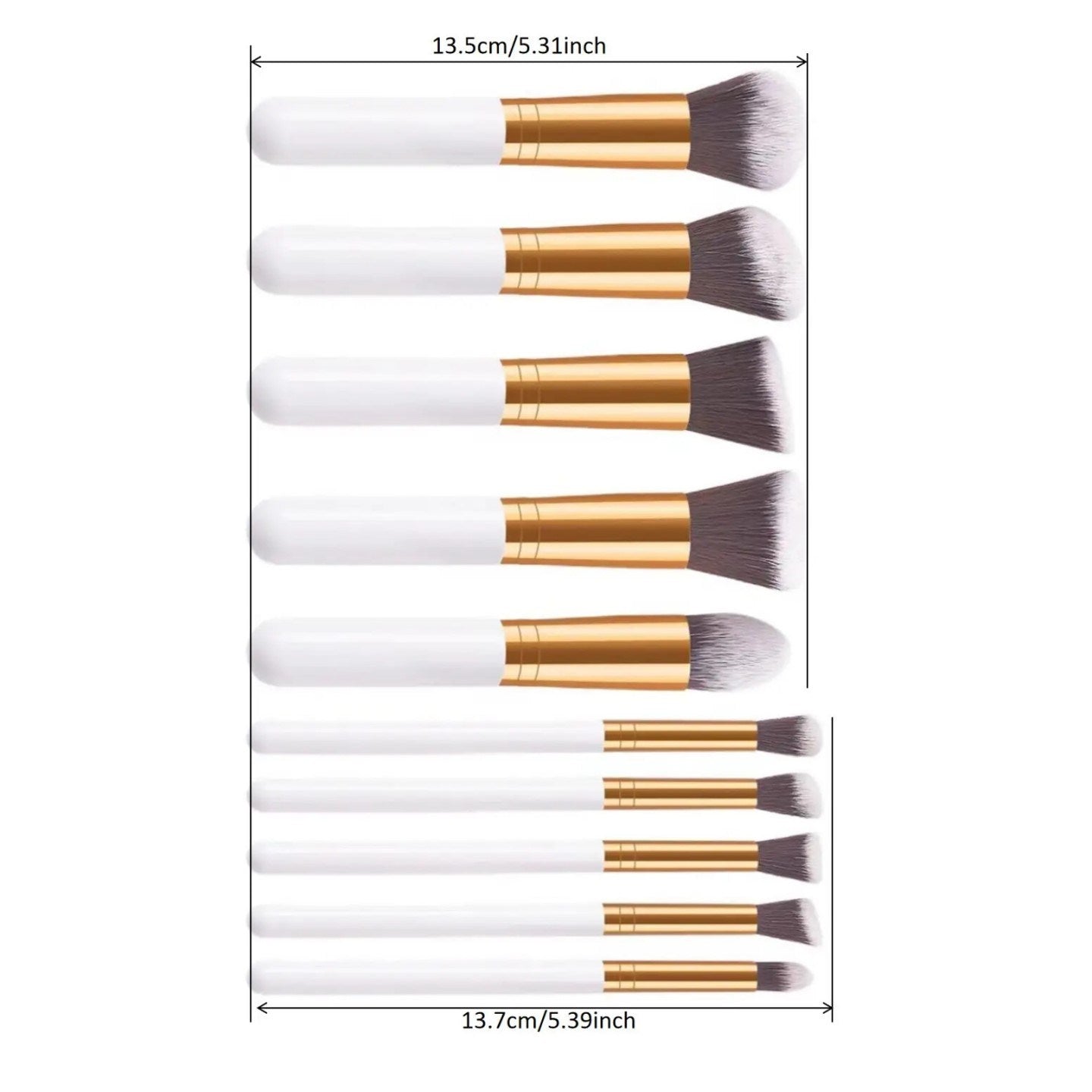 10-Piece Makeup Brush Set (White & Golden) – High-End Beauty Tools with Travel Bag