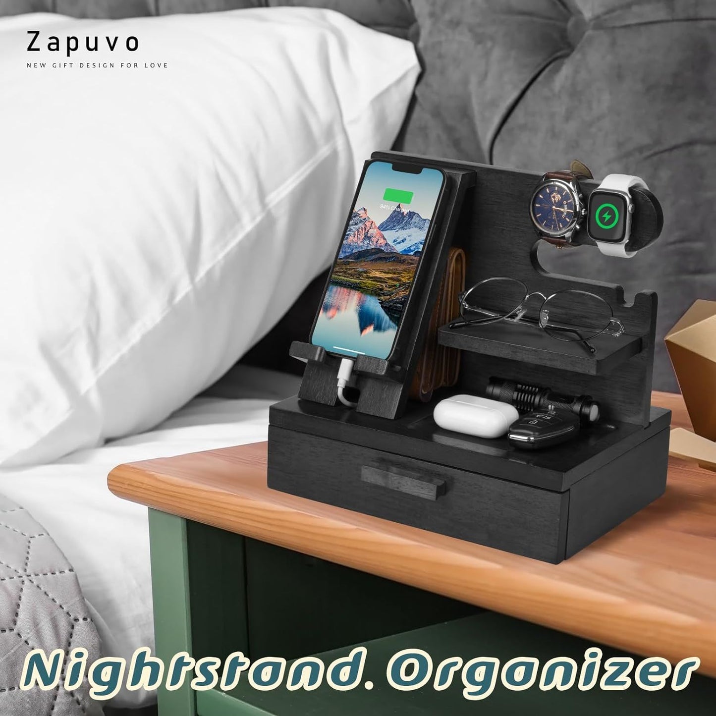 Wood Phone Docking Station with Drawer