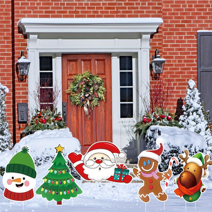 5 pcs Christmas Decorations Yard Signs Santa Claus Reindeer Snowman Xmas Signs Outdoor for Christmas Outdoor Holiday Garden Yard Lawn Decor