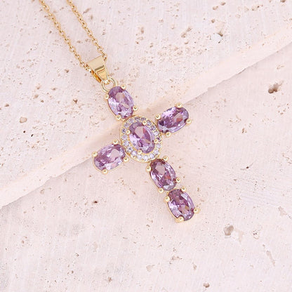 Copper Micro Zircon Cross Pendant Necklace