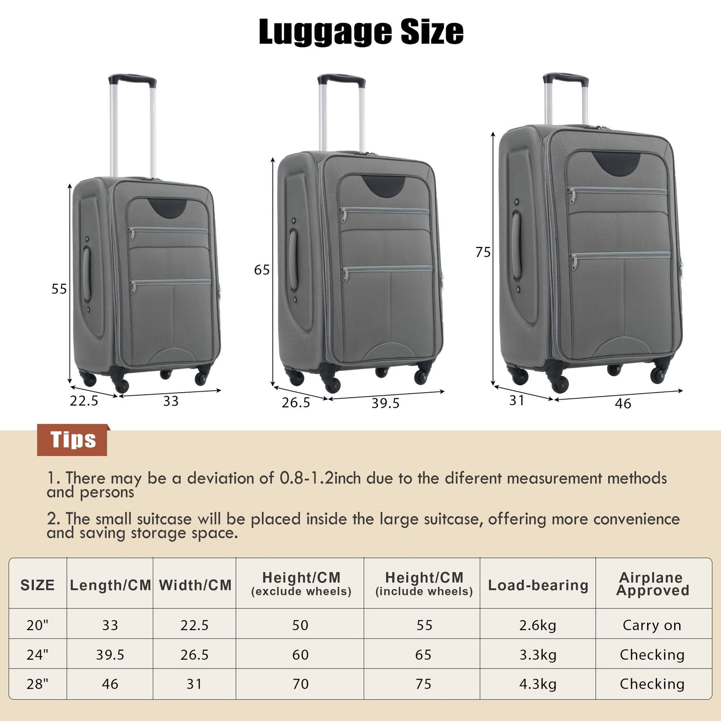 Softside Expandable 3-Piece Luggage Set with Duffel Bag & Spinner Wheels