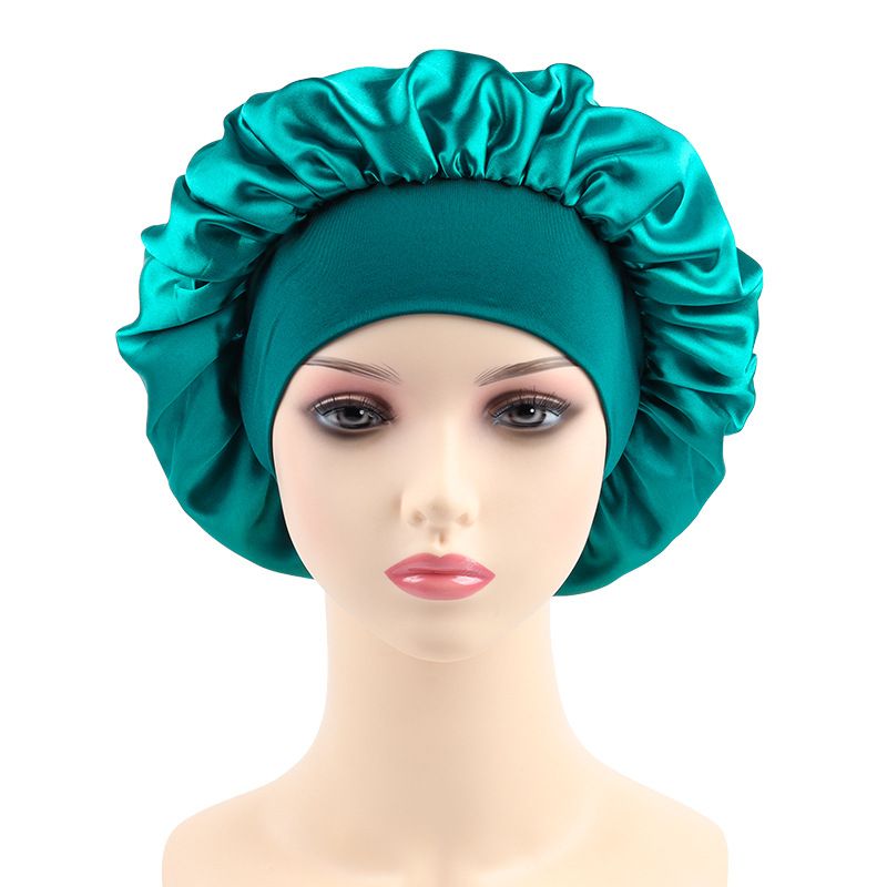 Elastic wide edge polyester nightcap, solid color women's hair care cap, hair styling cap, bonnet