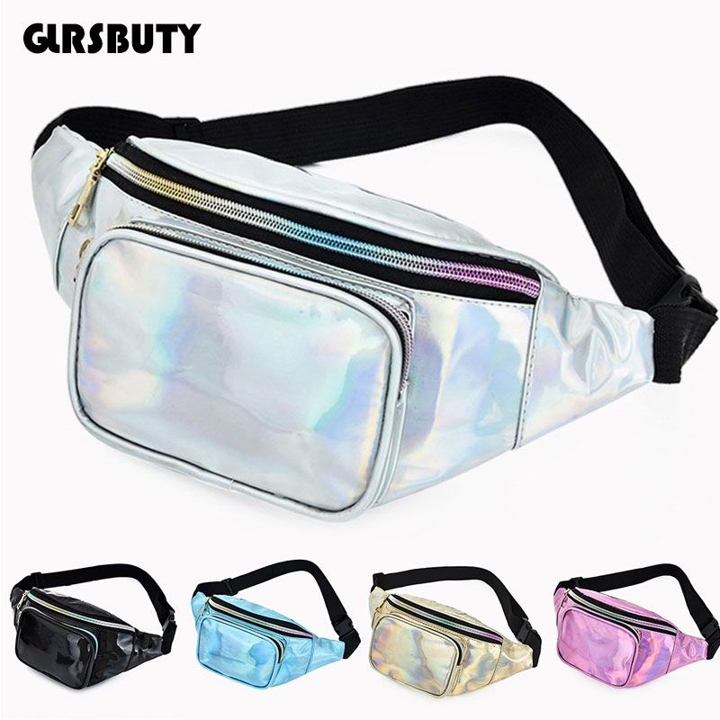 Women Holographic Waist Bag Men Shiny Fanny Pack Hologram Hip Bum Bag Travel Laser Chest Pocket with Adjustable Strap for Travel