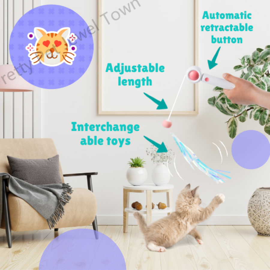 Cat Toy Set – Retractable Laser Stick & Intelligent Bird Call Interactive Ball