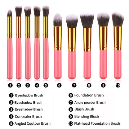 10-Piece Portable Makeup Brush Set with Bag – High-End Beauty Tools