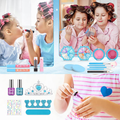 Kids Makeup Kit for Girls – Washable real makeup set featuring Frozen-themed toys for ages 4-8. This starter kit encourages imaginative play and is perfect for little princesses!