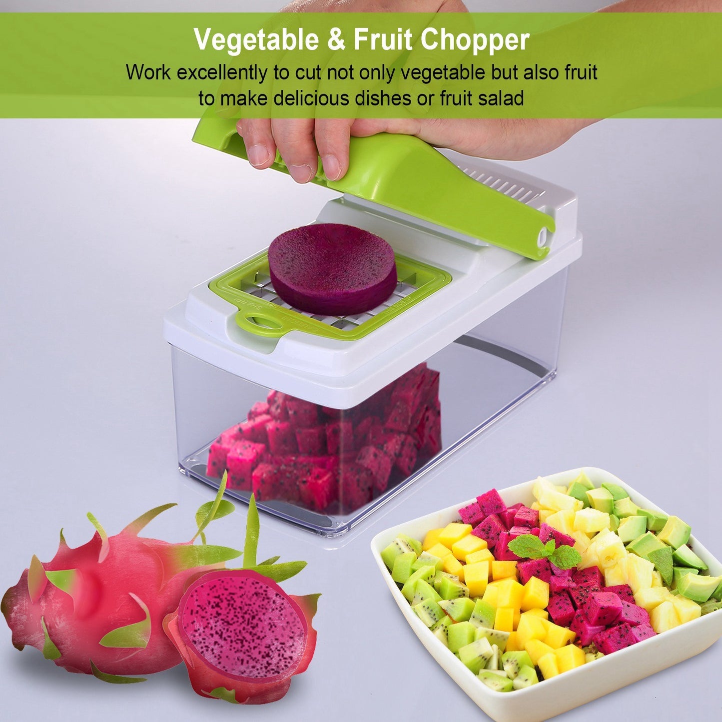 Vegetable Slicer Set with 3 Blades – Quick Food Chopper for Potatoes, Tomatoes & More