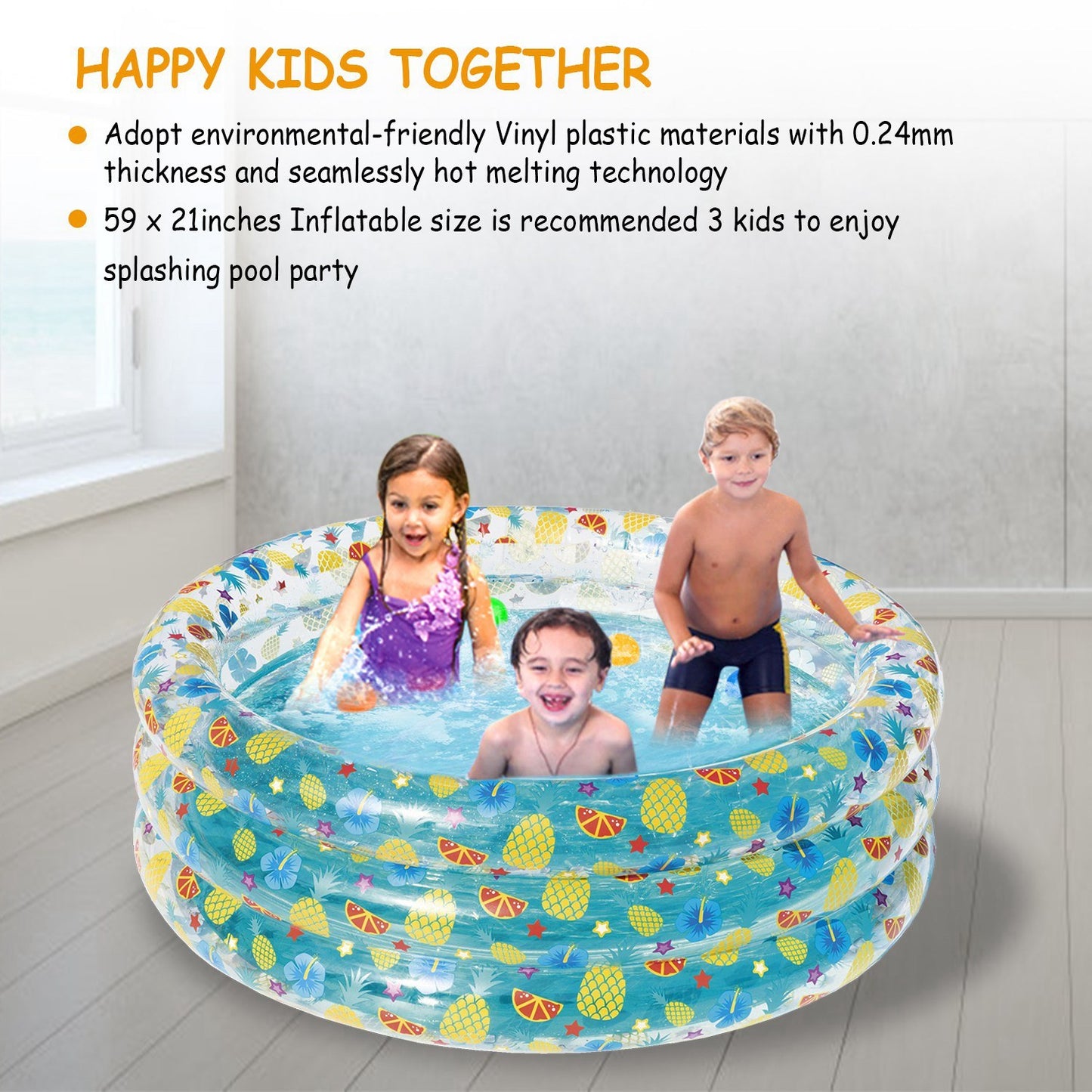 59x21in Inflatable Family Pool for 3 Kids – Foldable Swim Ball Pool Center