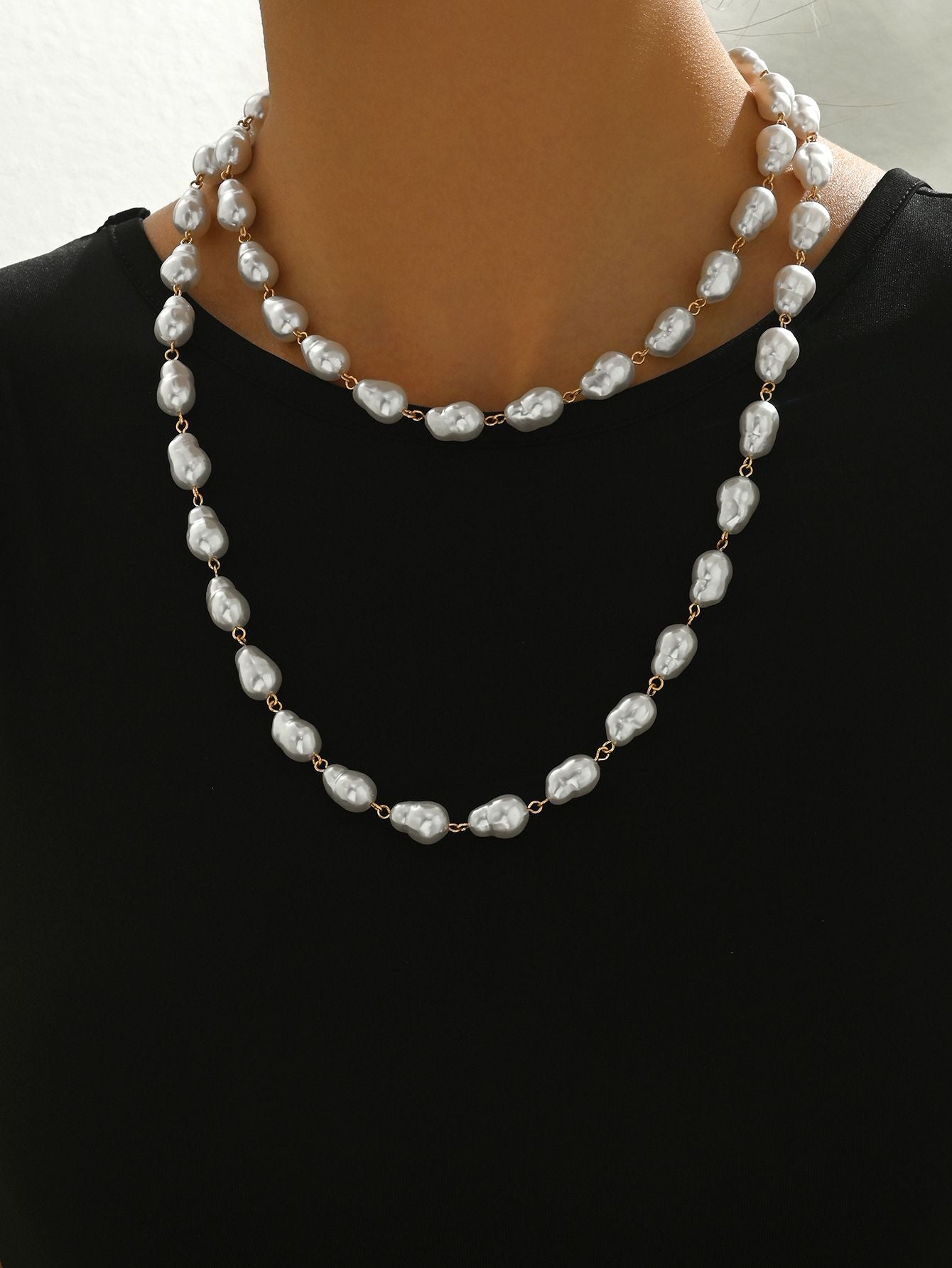 Elegant Double-Layer Pearl Necklace Set for Young Women