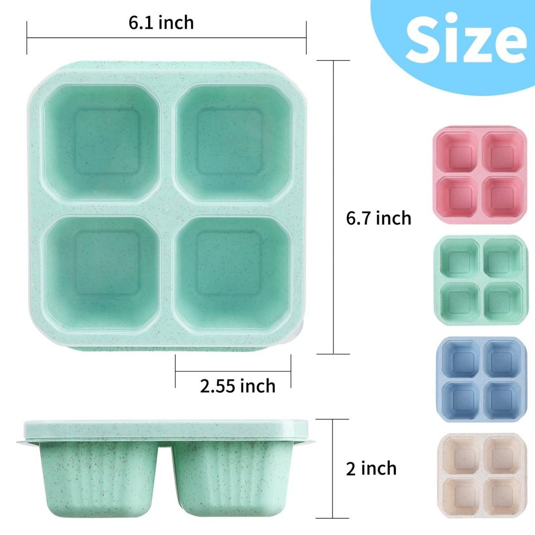 4 Compartment Snack Containers - Wheat Straw Meal Prep Box