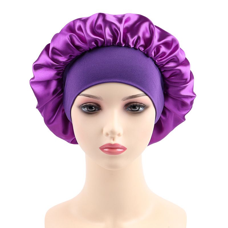 Elastic wide edge polyester nightcap, solid color women's hair care cap, hair styling cap, bonnet