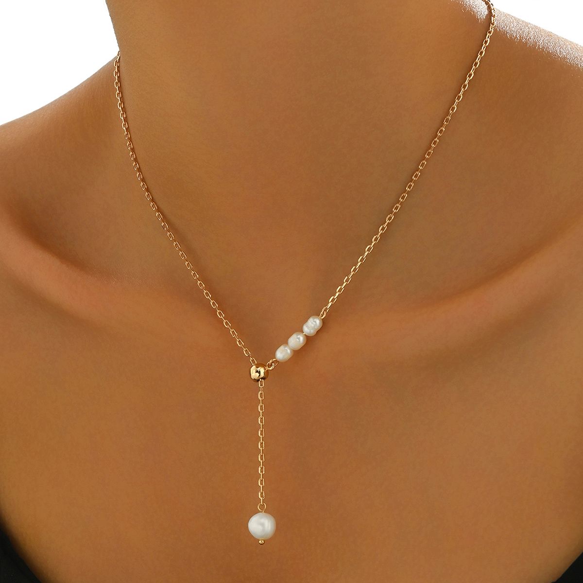 Elegant Gold-Tone Pearl Drop Necklace for Young Women