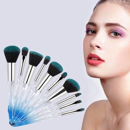 10-Piece Professional Makeup Brush Set with Crystal Blue Handles