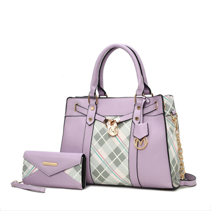 MKF Collection Christine Vegan Leather Plaid Satchel Bag with Wallet