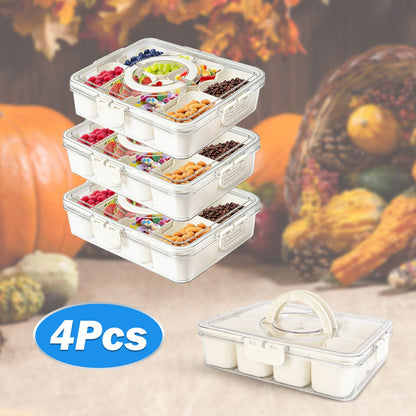 Divided Serving Tray 8 Compartments Snack Box Charcuterie Container Clear Snack Platter Organizer Storage Box with Lid Handle for Candy Nuts Cookies Fruit Snacks Party Wedding