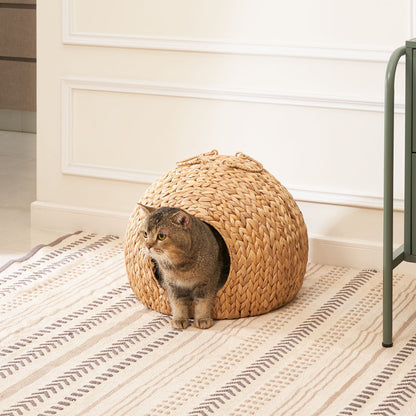 Gertrude Water Hyacinth Round Cat Bed Cave with Handles