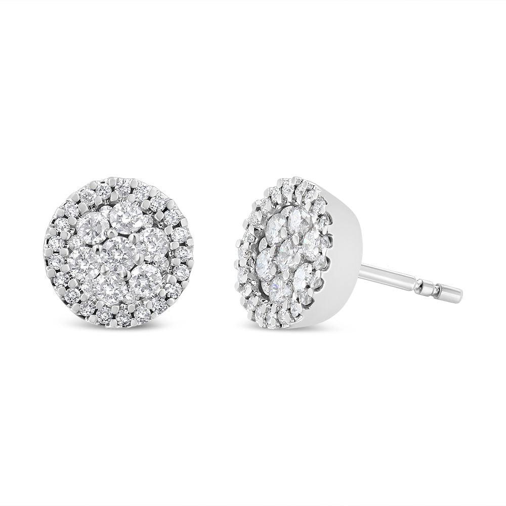 14K White Gold 1.0 Cttw Diamond Halo-Style Stud Earrings