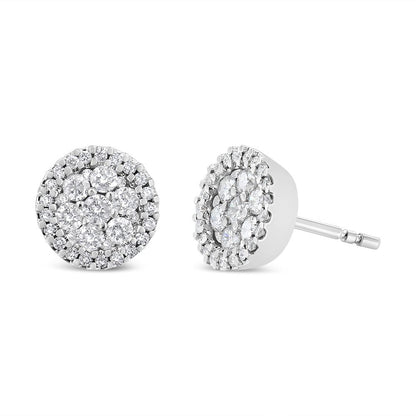 14K White Gold 1.0 Cttw Diamond Halo-Style Stud Earrings