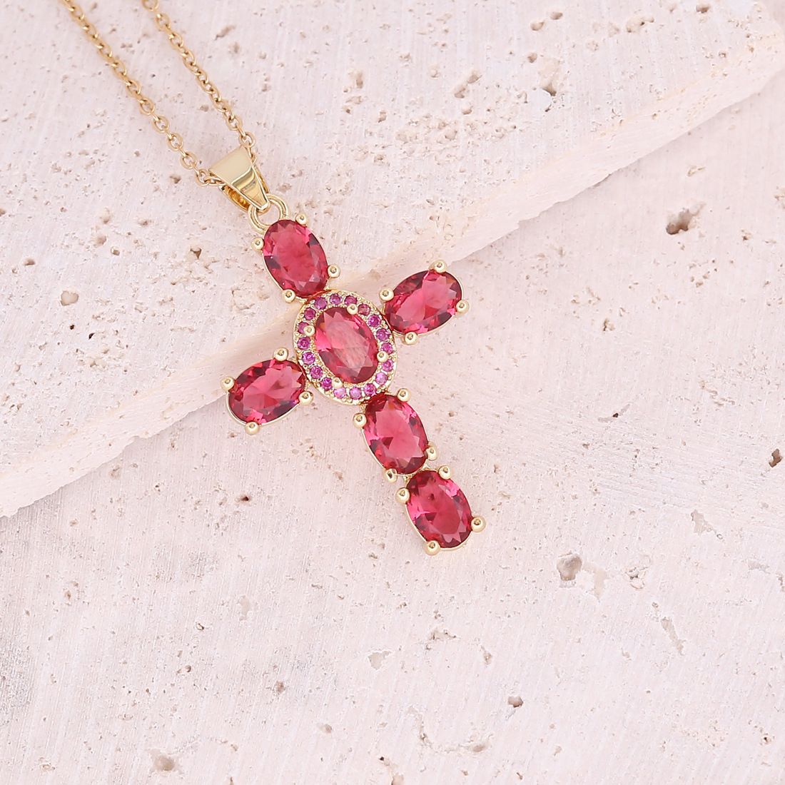 Copper Micro Zircon Cross Pendant Necklace