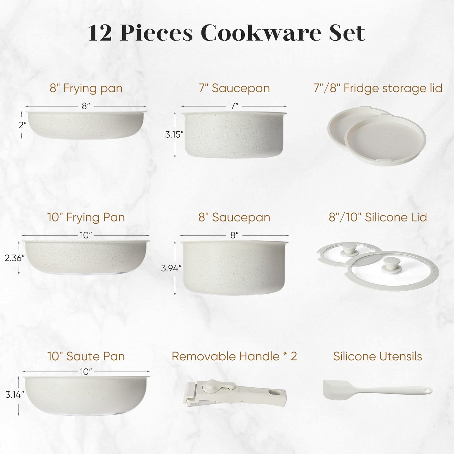 12-Piece Granite Non-Stick Cookware Set with Detachable Handles