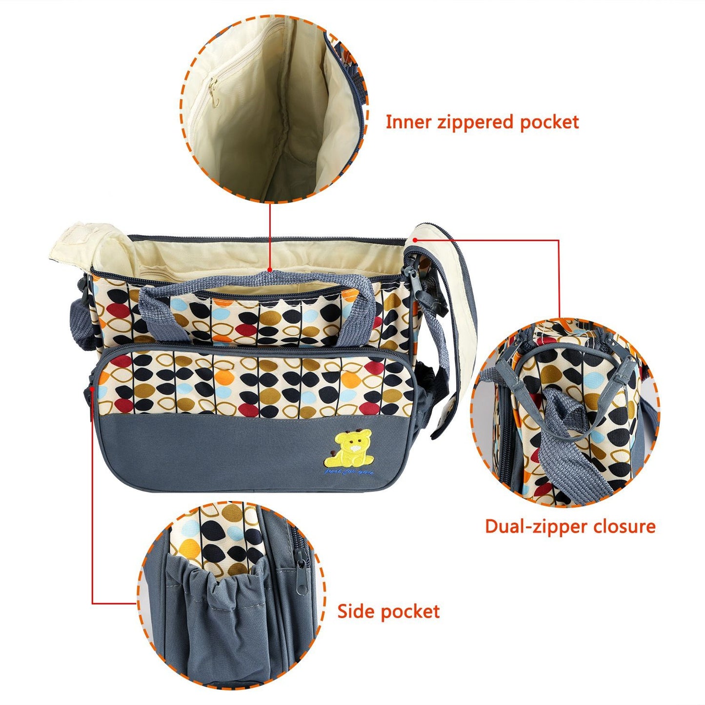 5PCS Baby Diaper Bag Set with Changing Pad & Insulated Pockets