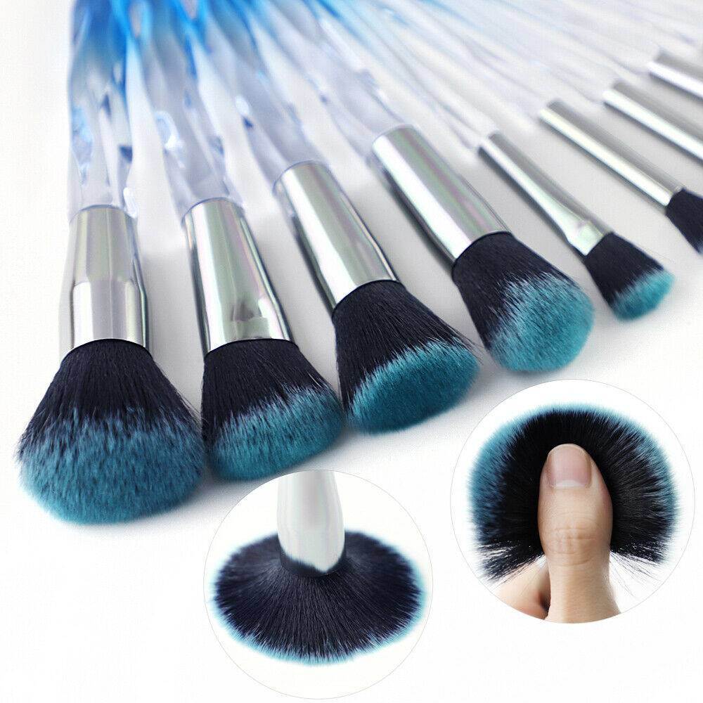 10-Piece Professional Makeup Brush Set with Crystal Blue Handles