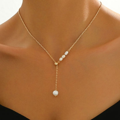 Elegant Gold-Tone Pearl Drop Necklace for Young Women