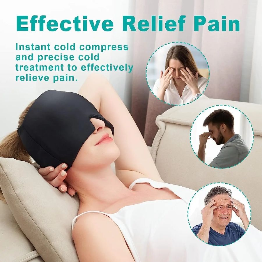 360° Massage Migraine Relief Hat, Hot/Cold Therapy Eye Mask