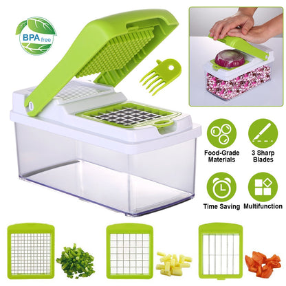 Vegetable Slicer Set with 3 Blades – Quick Food Chopper for Potatoes, Tomatoes & More