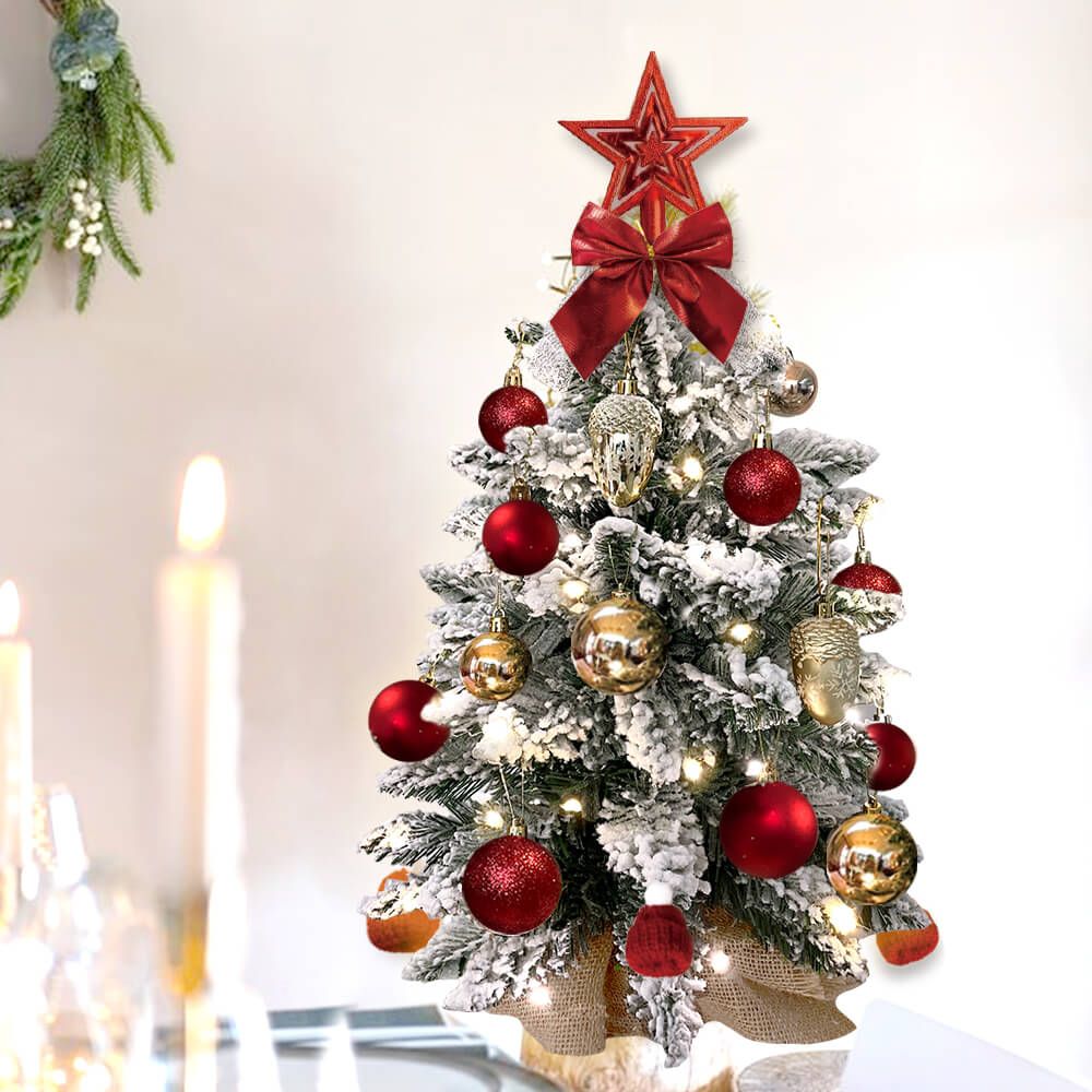 Mini Tabletop Christmas Tree with Lights and Flocked Snow