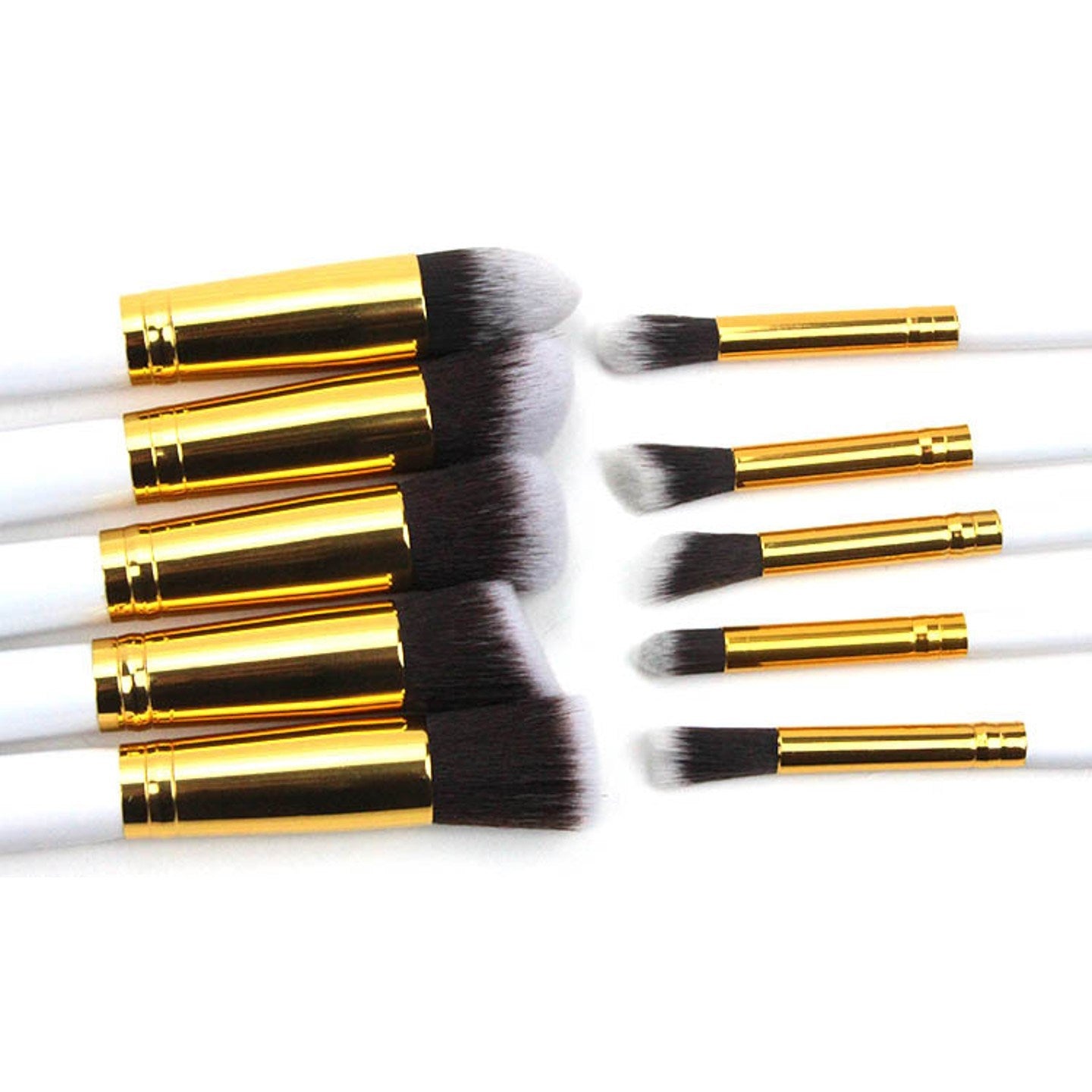 10-Piece Makeup Brush Set (White & Golden) – High-End Beauty Tools with Travel Bag