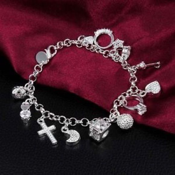 925 Sterling silver plated charm pendant bracelet