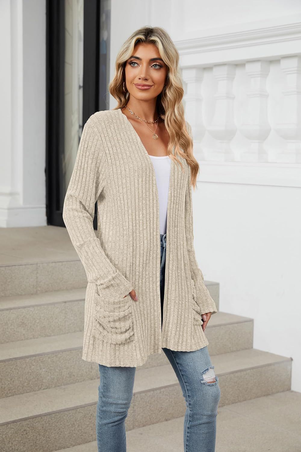 Women's lightweight cardigan, fashionable and casual, oversized long sleeved cardigan sweater, loose dress, autumn holiday top