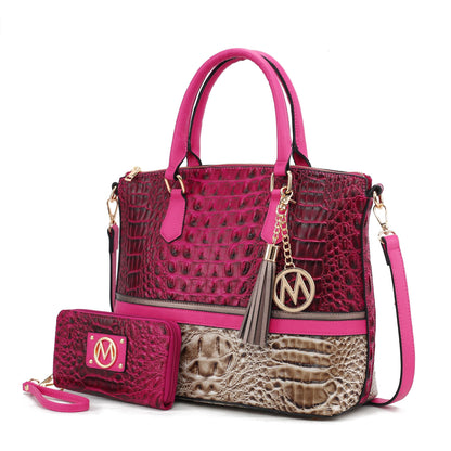 MKF Collection Autumn Crocodile Skin Tote Handbag with Wallet by Mia k