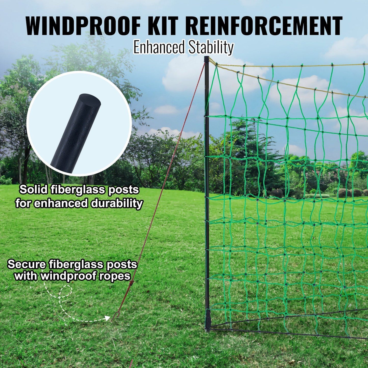 Fence Netting, 35" x 164", Portable PE Mesh with Posts & Stakes for Livestock and Farms