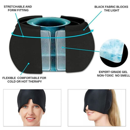 360° Massage Migraine Relief Hat, Hot/Cold Therapy Eye Mask