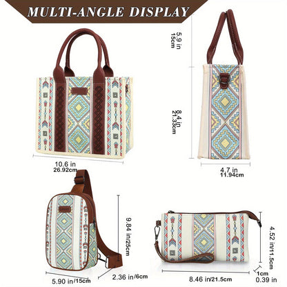 Women's Boho 3-Piece Tote Set - Lightweight & Versatile