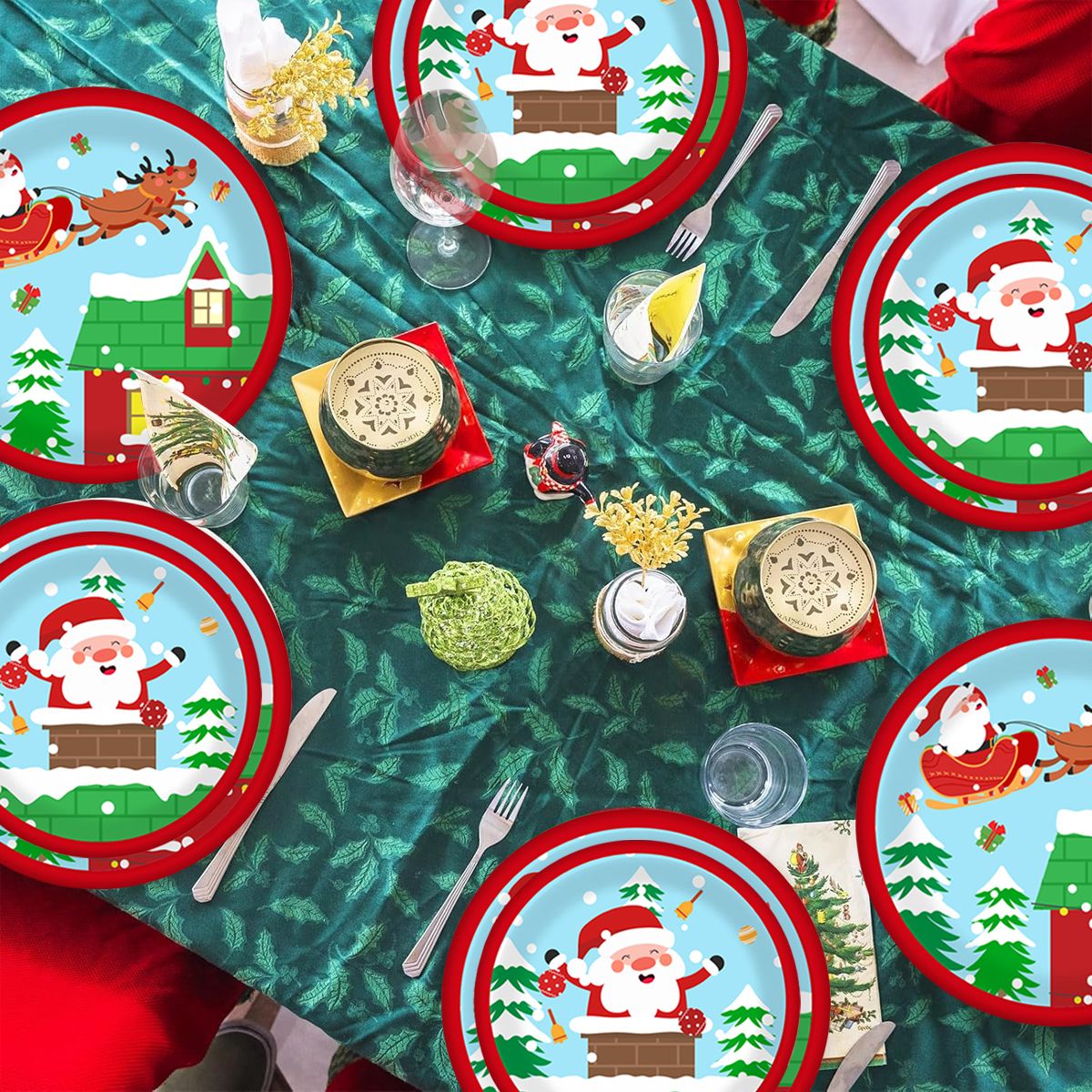 30Pcs Christmas Party Tableware Set - Elk Claus Paper Plates & Cups