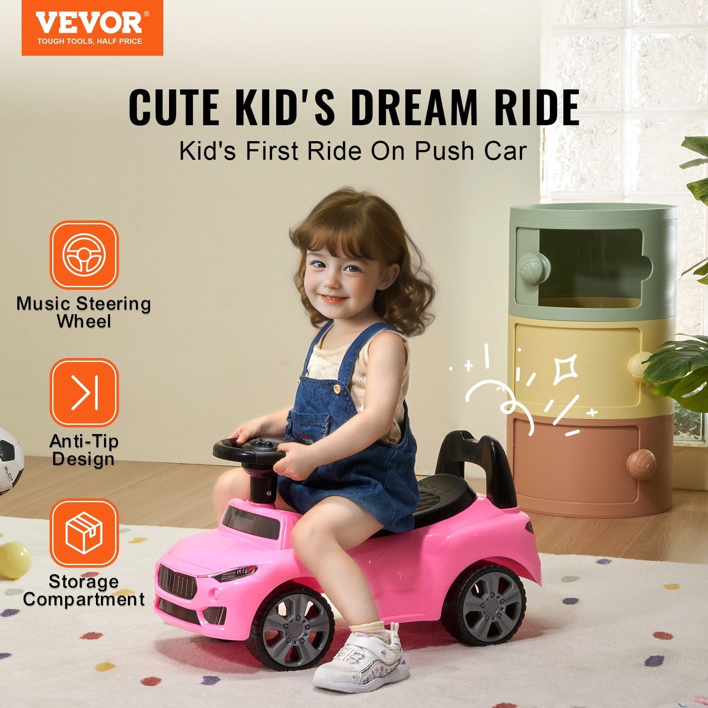 VEVOR Ride On Push Car for Toddlers Pink