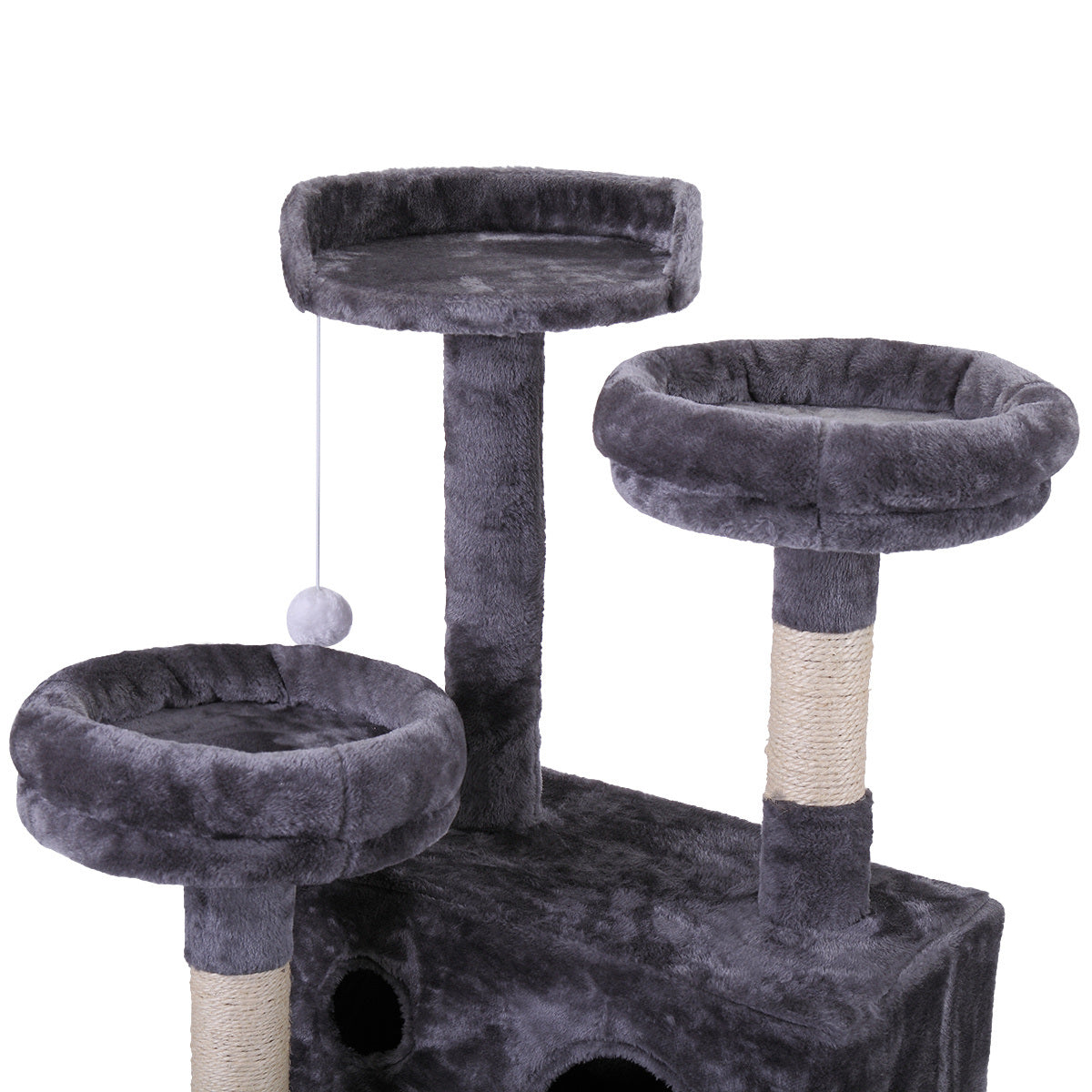 Cat Tree Tower with Scratching Ball, Plush Cushion, Ladder & Condos