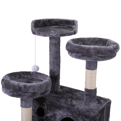 Cat Tree Tower with Scratching Ball, Plush Cushion, Ladder & Condos