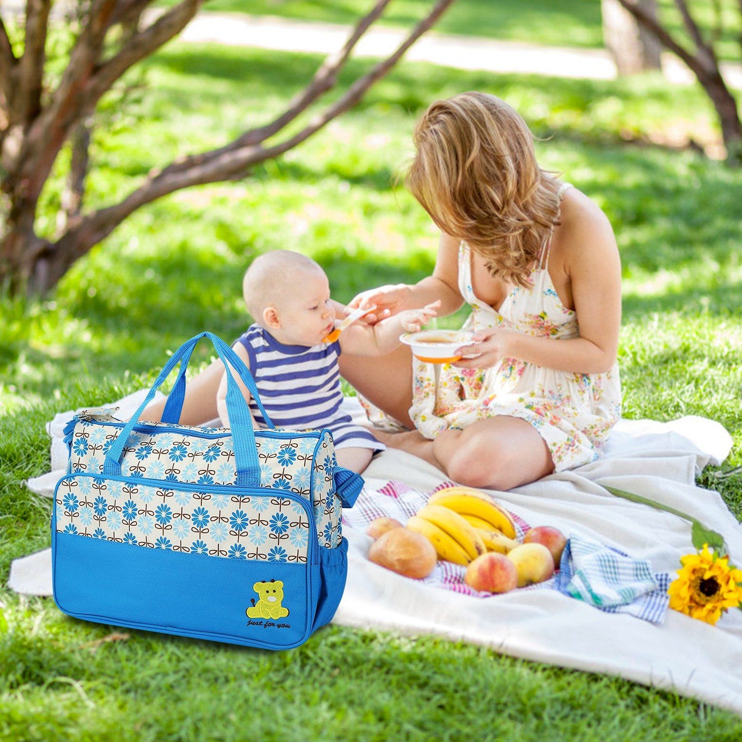 5PCS Baby Diaper Bag Set with Changing Pad & Insulated Pockets