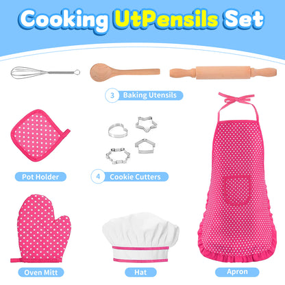 11-Piece Kids Cooking & Baking Set with Apron & Chef Hat