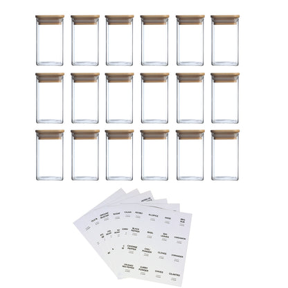 18 Pcs Square Seasoning Jars – Heat-Resistant Borosilicate Glass